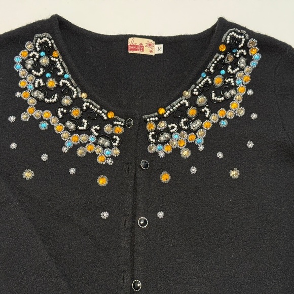 San Joy Vintage Beaded Jeweled Cardigan Sweater Wool Medium - Picture 3 of 6